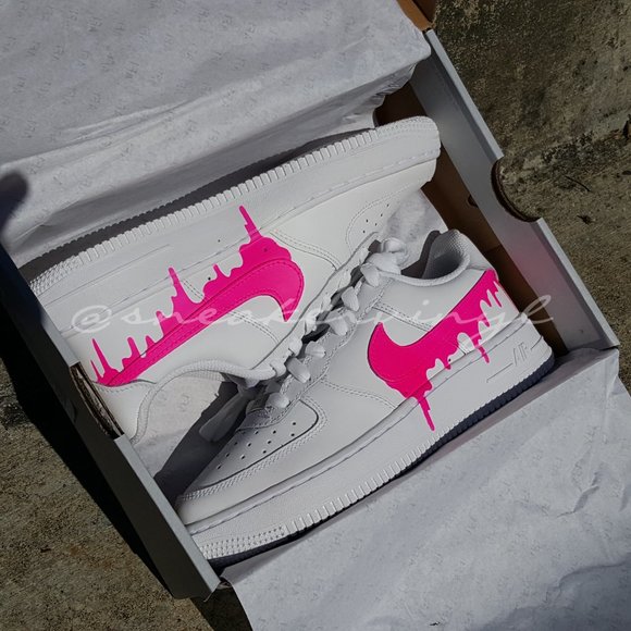 Nike Air Force 1 Low White Pink Paint Drip Custom NWT - Picture 8 of 8